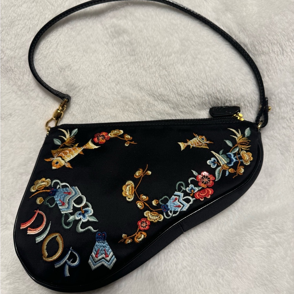 Christian Dior Black Embroidered Saddle Bag Limited Edition